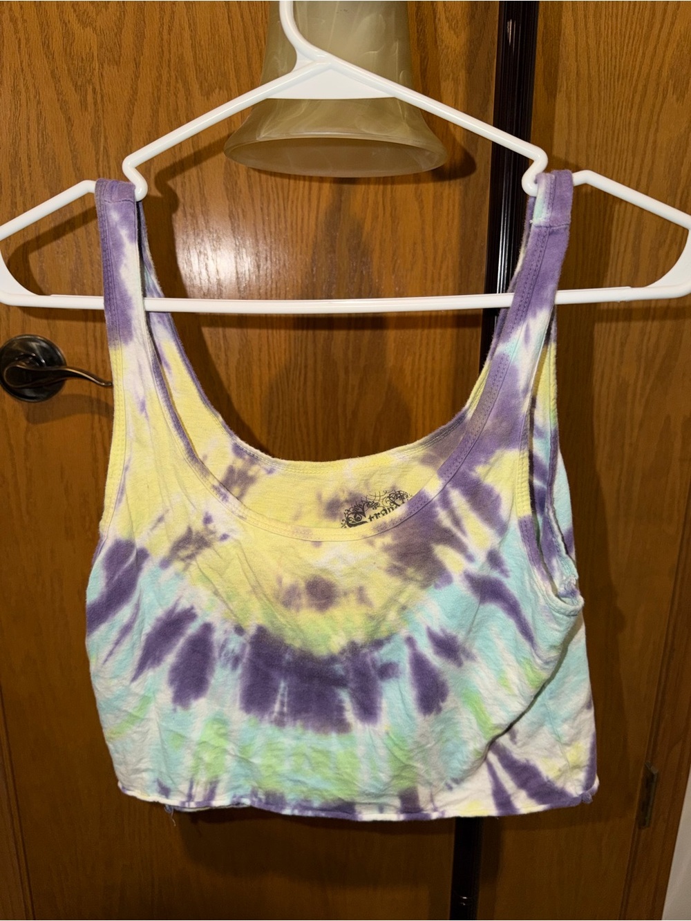 Stranded Tie-Dye Cropped Tank - Purple, Yellow & Light Blue